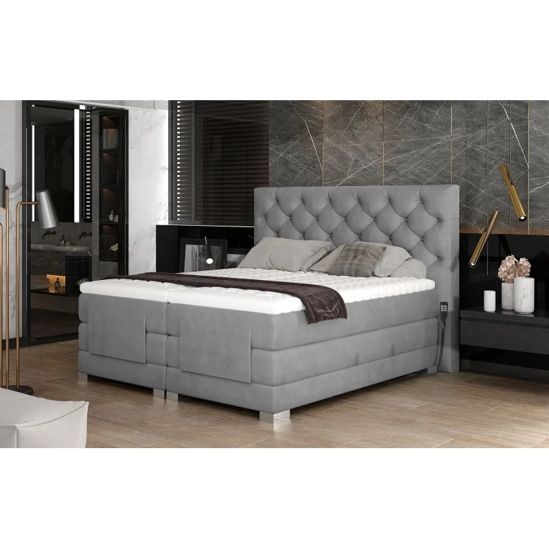 Verstellbares Boxspringbett 140x200 LIVANO - Hellgrau