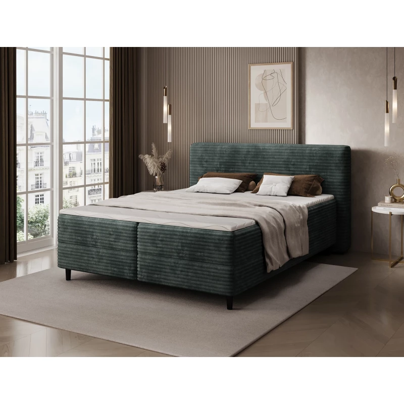 Kontinentales Bett mit Stauraum 160x200 CELINO - Dunkelgrün