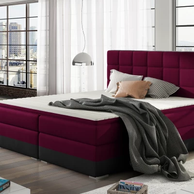 Boxspringbett 140x200 NORELLO - bordeauxrot/schwarz