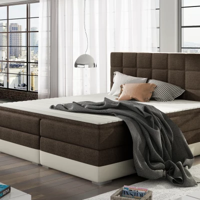 Boxspringbett 140x200 NORELLO - braun/beige Kunstleder