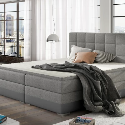 Boxspringbett 140x200 NORELLO - grau / graues Kunstleder