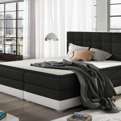 Boxspringbett 140x200 NORELLO - schwarz/weißes Öko-Leder