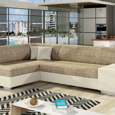 Wohnzimmersofa AMALTHEA – dunkelbeige/beiges Öko-Leder, linke Ecke