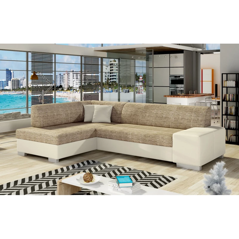 Wohnzimmersofa AMALTHEA – dunkelbeige/beiges Öko-Leder, linke Ecke