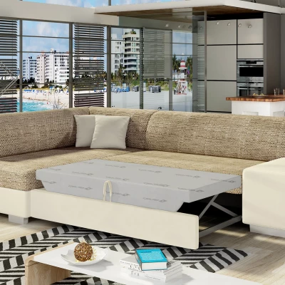Wohnzimmersofa AMALTHEA – dunkelbeige/beiges Öko-Leder, linke Ecke