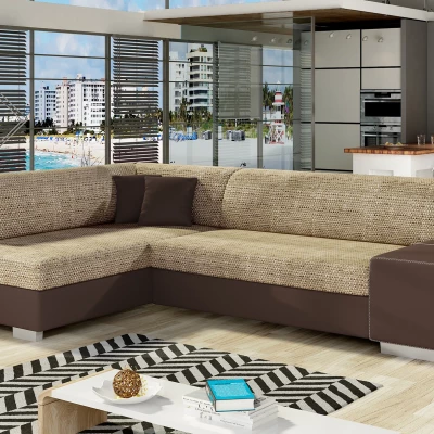 Wohnzimmersofa AMALTHEA – dunkelbeige/braunes Öko-Leder, linke Ecke