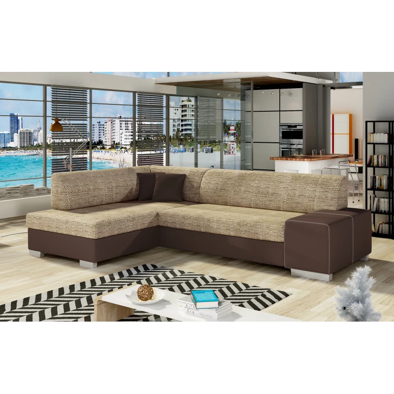 Wohnzimmersofa AMALTHEA – dunkelbeige/braunes Öko-Leder, linke Ecke