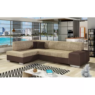 Wohnzimmersofa AMALTHEA – dunkelbeige/braunes Öko-Leder, linke Ecke