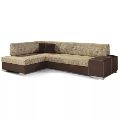 Wohnzimmersofa AMALTHEA – dunkelbeige/braunes Öko-Leder, linke Ecke