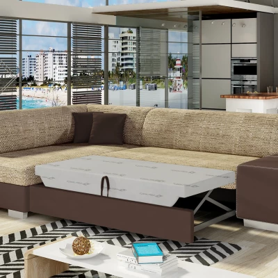 Wohnzimmersofa AMALTHEA – dunkelbeige/braunes Öko-Leder, linke Ecke