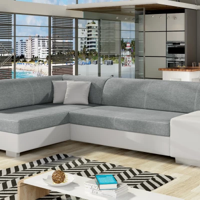 Wohnzimmersofa AMALTHEA – grau/weißes Kunstleder, linke Ecke