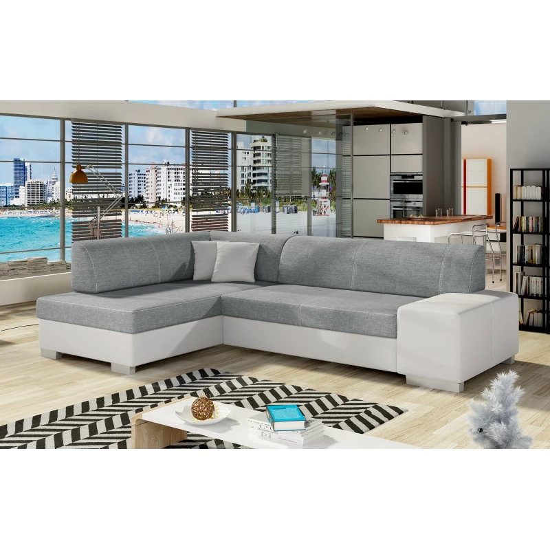 Wohnzimmersofa AMALTHEA – grau/weißes Kunstleder, linke Ecke