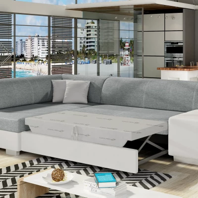 Wohnzimmersofa AMALTHEA – grau/weißes Kunstleder, linke Ecke