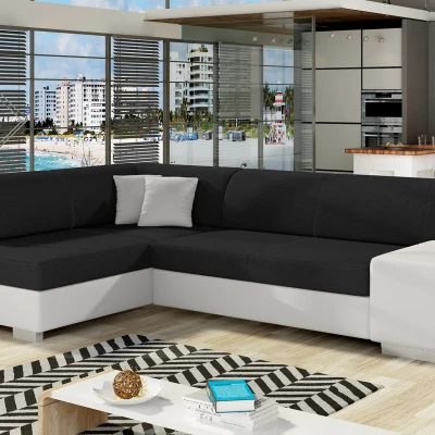 Wohnzimmersofa AMALTHEA – schwarz/weißes Kunstleder, linke Ecke