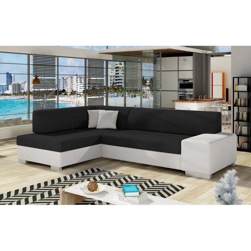 Wohnzimmersofa AMALTHEA – schwarz/weißes Kunstleder, linke Ecke