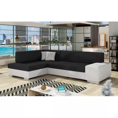 Wohnzimmersofa AMALTHEA – schwarz/weißes Kunstleder, linke Ecke
