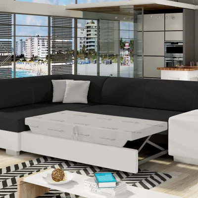 Wohnzimmersofa AMALTHEA – schwarz/weißes Kunstleder, linke Ecke
