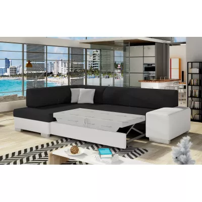 Wohnzimmersofa AMALTHEA – schwarz/weißes Kunstleder, linke Ecke