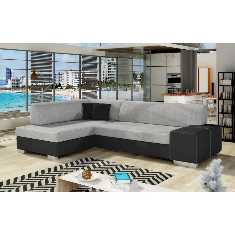 Wohnzimmersofa AMALTHEA – grau/schwarzes Kunstleder, linke Ecke