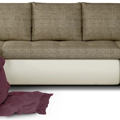 Großes Schlafsofa AURELIE – dunkelbeige/beiges Öko-Leder, linke Ausführung
