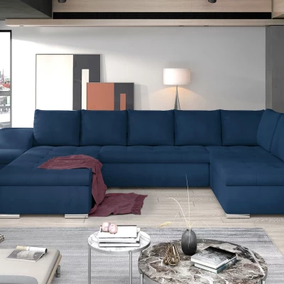 Großes Schlafsofa AURELIE – blau, linke Ausführung