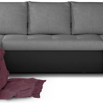 Großes Schlafsofa AURELIE – grau/schwarzes Öko-Leder, linke Ausführung