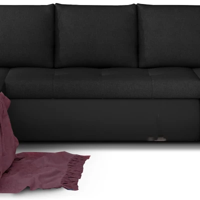 Großes Schlafsofa AURELIE – schwarz / schwarzes Öko-Leder, linke Ausführung