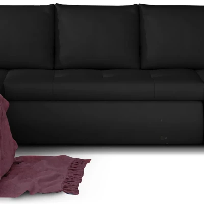 Großes Schlafsofa AURELIE – schwarzes Öko-Leder, linke Ausführung