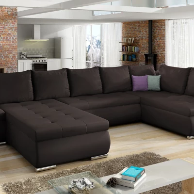 Großes Schlafsofa AURELIE – dunkelbraunes Kunstleder, linke Ausführung