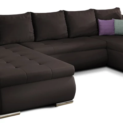 Großes Schlafsofa AURELIE – dunkelbraunes Kunstleder, linke Ausführung