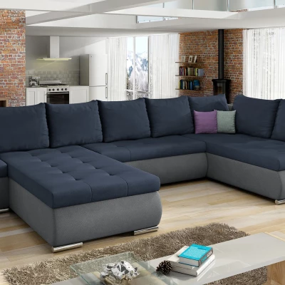 Großes Schlafsofa AURELIE – blau/dunkelgrau, linke Ausführung
