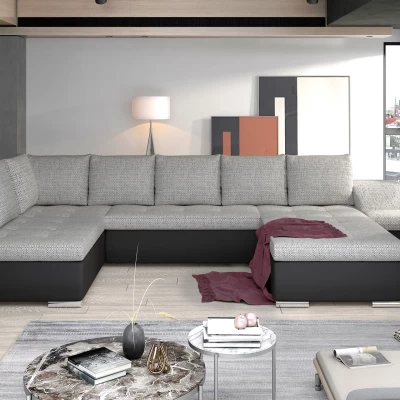 Großes Schlafsofa AURELIE – hellgrau/schwarzes Kunstleder, Echtleder