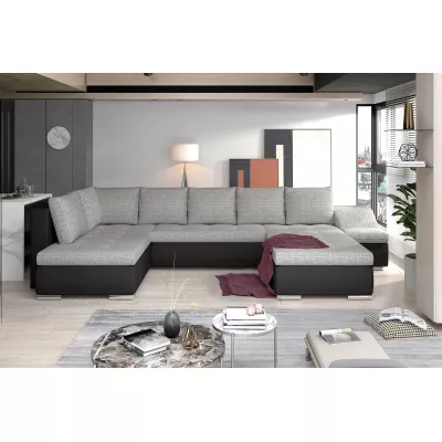 Großes Schlafsofa AURELIE – hellgrau/schwarzes Kunstleder, Echtleder