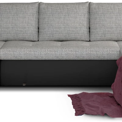 Großes Schlafsofa AURELIE – hellgrau/schwarzes Kunstleder, Echtleder