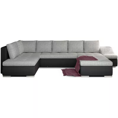 Großes Schlafsofa AURELIE – hellgrau/schwarzes Kunstleder, Echtleder