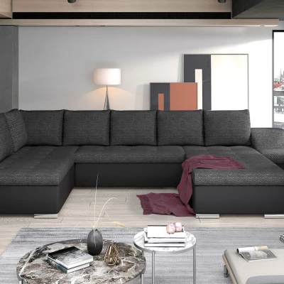 Großes Schlafsofa AURELIE – dunkelgrau/schwarzes Kunstleder, Echtleder