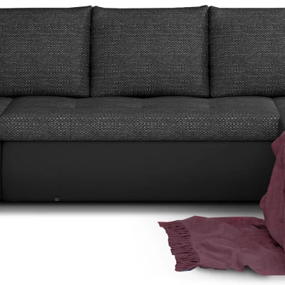 Großes Schlafsofa AURELIE – dunkelgrau/schwarzes Kunstleder, Echtleder