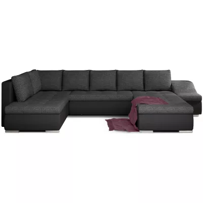 Großes Schlafsofa AURELIE – dunkelgrau/schwarzes Kunstleder, Echtleder