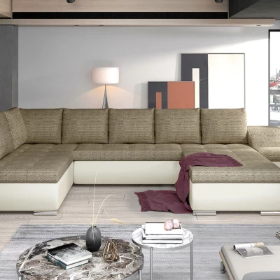 Großes Schlafsofa AURELIE – dunkelbeige/beige Öko-Leder, echtes Design