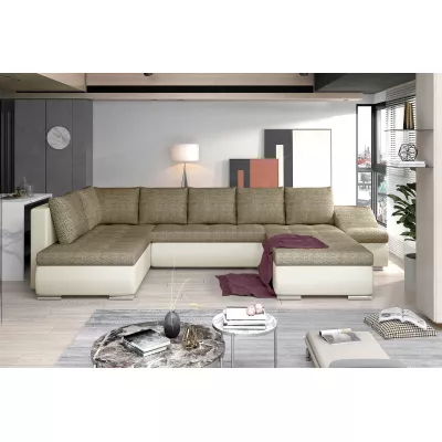 Großes Schlafsofa AURELIE – dunkelbeige/beige Öko-Leder, echtes Design