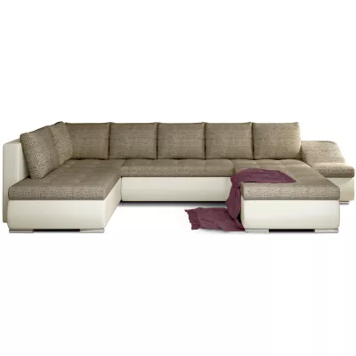Großes Schlafsofa AURELIE – dunkelbeige/beige Öko-Leder, echtes Design