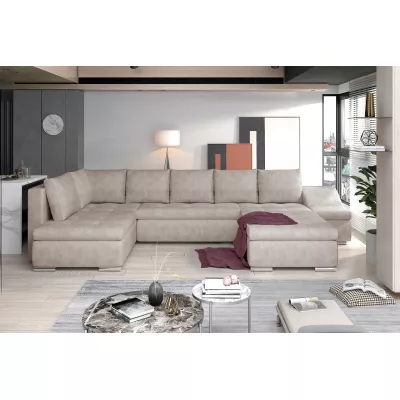 Großes Schlafsofa AURELIE – beiges Kunstleder, Echtleder