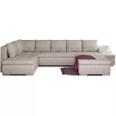 Großes Schlafsofa AURELIE – beiges Kunstleder, Echtleder