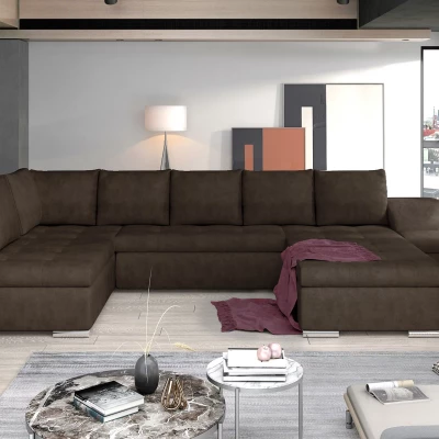 Großes Schlafsofa AURELIE – braunes Kunstleder, Echtleder