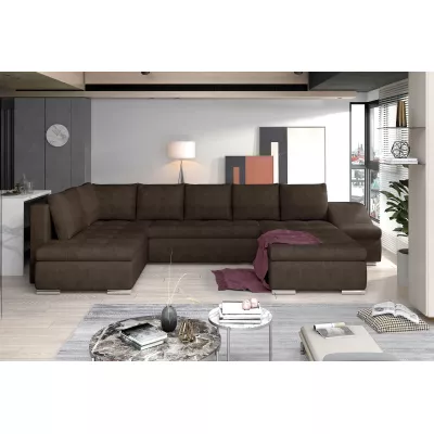 Großes Schlafsofa AURELIE – braunes Kunstleder, Echtleder