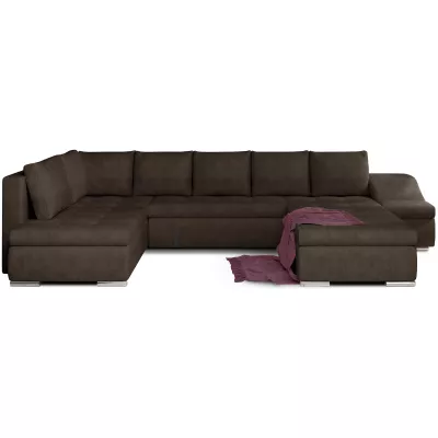 Großes Schlafsofa AURELIE – braunes Kunstleder, Echtleder