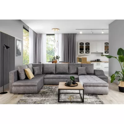 Großes Schlafsofa AURELIE – graues Kunstleder, Echtleder