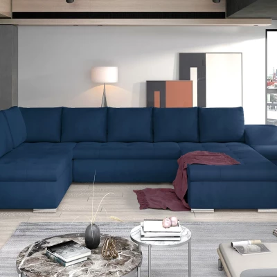 Großes Schlafsofa AURELIE - blau, rechte Ausführung