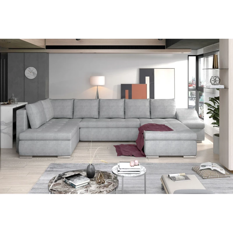 Großes Schlafsofa AURELIE – hellgrau, echtes Design