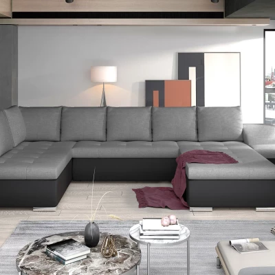 Großes Schlafsofa AURELIE – grau/schwarzes Kunstleder, Echtleder